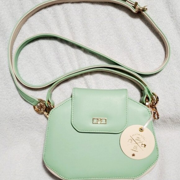 MATMAZEL "Palmy" Round Metal Buckle Hand & Shoulder, Crossbody Bag- Pink & Green - Picture 4 of 14